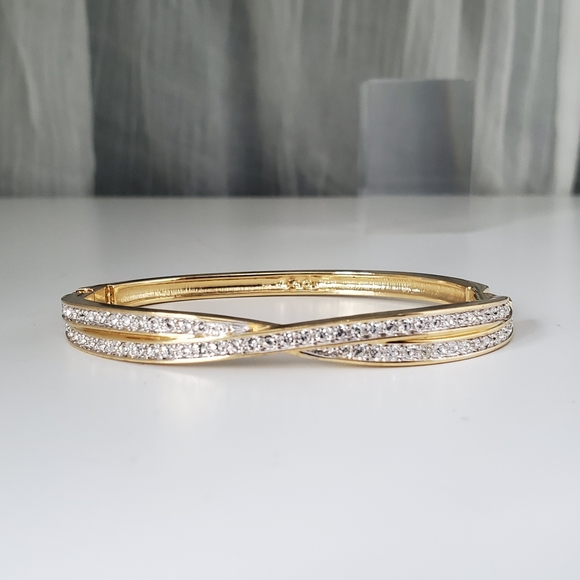 Swarovski Edith Goldtone Twist Rows Pave Hinged Bracelet - Picture 4 of 13